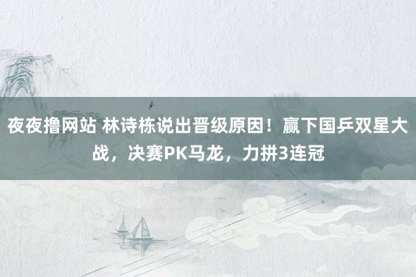 夜夜撸网站 林诗栋说出晋级原因!赢下国乒双星大战,决赛PK马龙,力拼3连冠