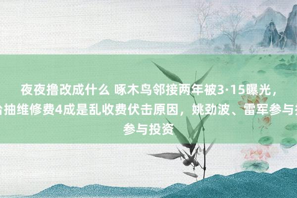 夜夜撸改成什么 啄木鸟邻接两年被3·15曝光，平台抽维修费4成是乱收费伏击原因，姚劲波、雷军参与投资