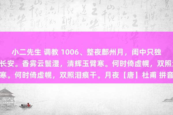 小二先生 调教 1006、整夜鄜州月，闺中只独看。遥怜赤子女，未解忆长安。香雾云鬟湿，清辉玉臂寒。何时倚虚幌，双照泪痕干。月夜【唐】杜甫 拼音版