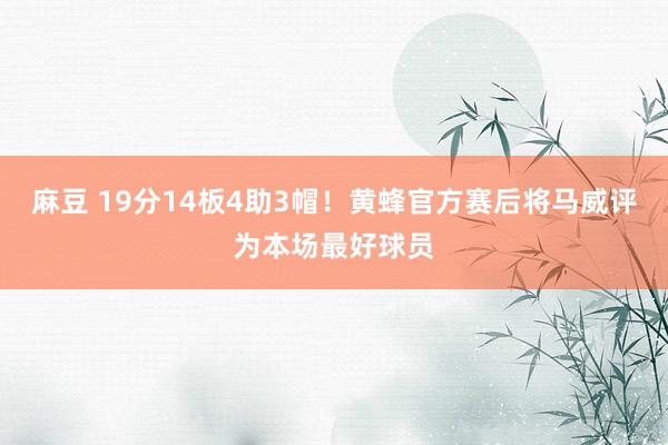 麻豆 19分14板4助3帽！黄蜂官方赛后将马威评为本场最好球员
