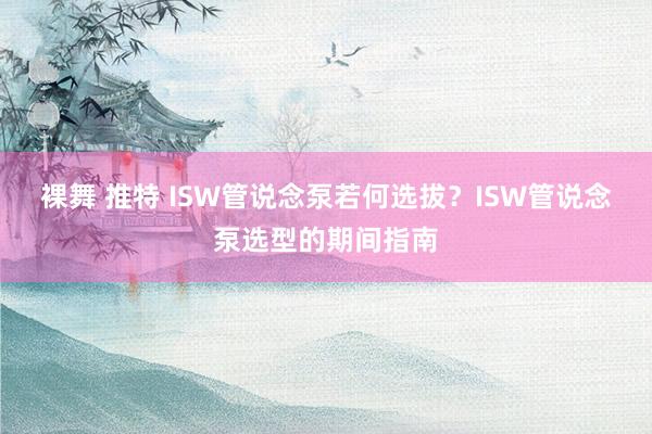 裸舞 推特 ISW管说念泵若何选拔？ISW管说念泵选型的期间指南