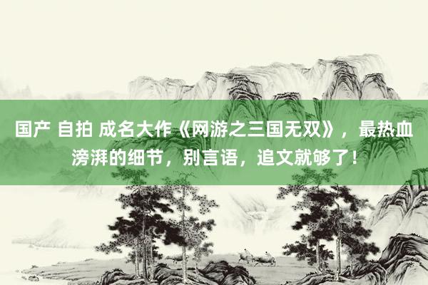 国产 自拍 成名大作《网游之三国无双》，最热血滂湃的细节，别言语，追文就够了！