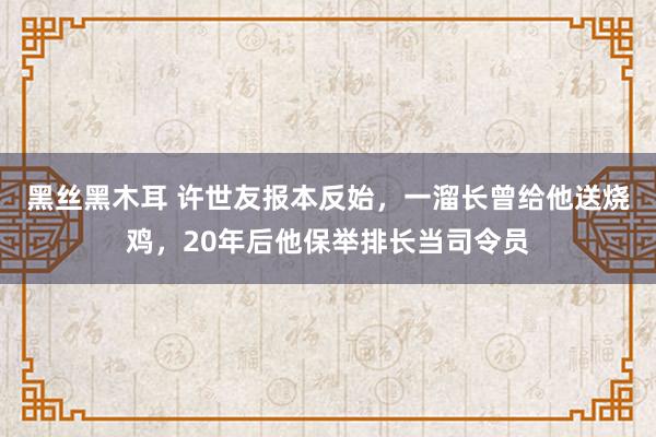 黑丝黑木耳 许世友报本反始，一溜长曾给他送烧鸡，20年后他保举排长当司令员