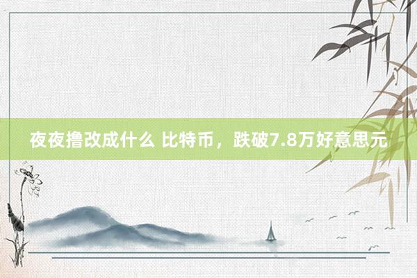 夜夜撸改成什么 比特币，跌破7.8万好意思元
