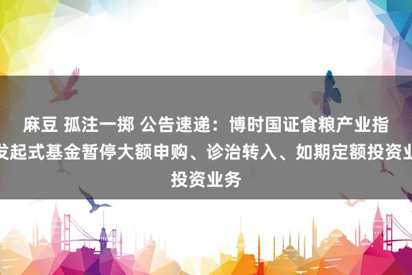 麻豆 孤注一掷 公告速递：博时国证食粮产业指数发起式基金暂停大额申购、诊治转入、如期定额投资业务