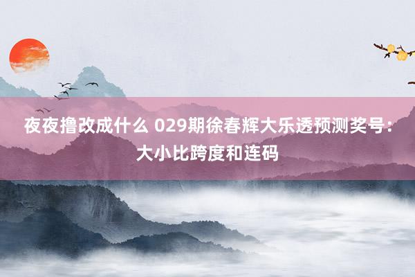 夜夜撸改成什么 029期徐春辉大乐透预测奖号：大小比跨度和连码